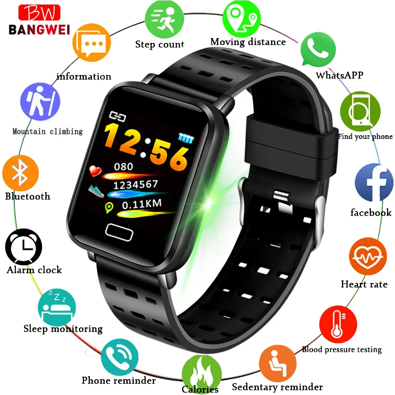 BANGWEI новые умные часы для мужчин для женщин фитнес Multi-function Спортивные Часы сердечного ритма мониторы Bluetooth Смарт часы для Android IOS