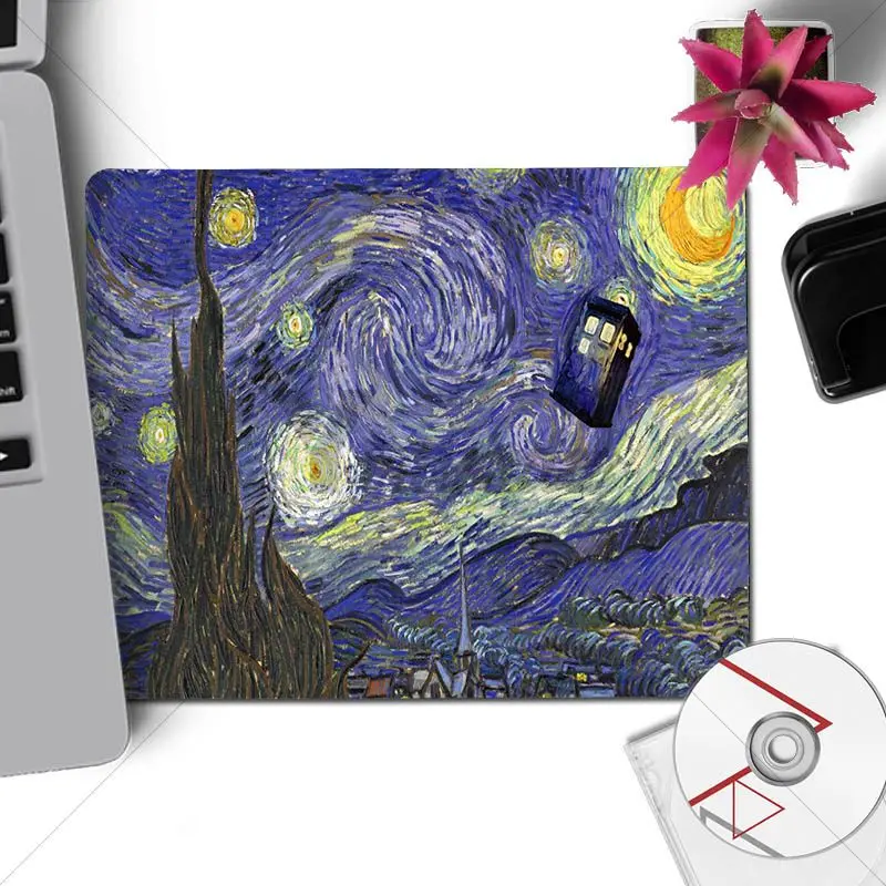 Игровой коврик для мыши Yinuoda с забавной клавиатурой Doctor Who Tardis Van Gogh размер 18x22 см