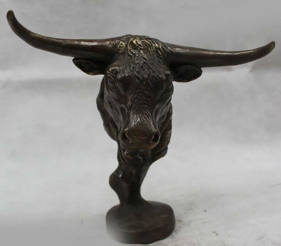 

11"Chinese Bronze Carved Bull Unicorn OX Oxen Head Of 12 Animal Statue Sculpture