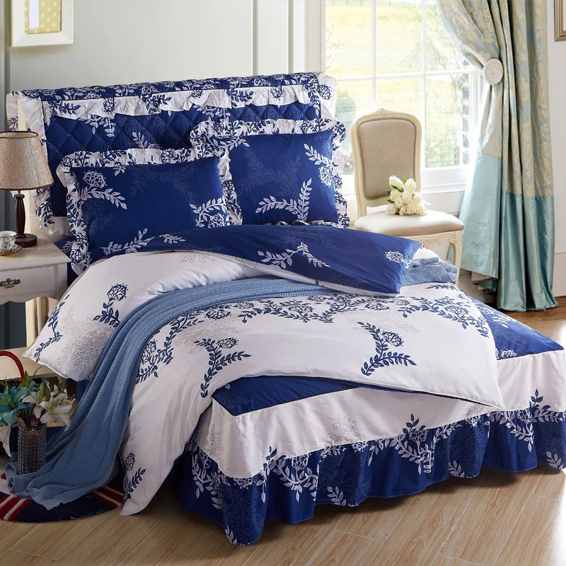 4 Stks Hele katoen printing luxe beddengoed sets queen kingsize dekbedovertrek bed rok set kussensloop zijde bedclothes 4 Stks Hele katoen printing luxe beddengoed sets queen kingsize dekbedovertrek bed rok set kussensloop zijde bedclothes