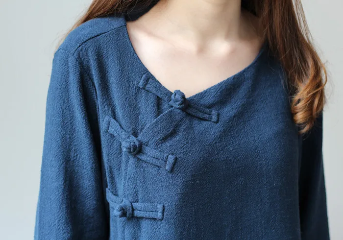 Весна осень женские блузки короткий Дизайн Винтаж таблички ButtonsThree Quarter рукав индивидуальная льняная рубашка подтягивающий подол Топ