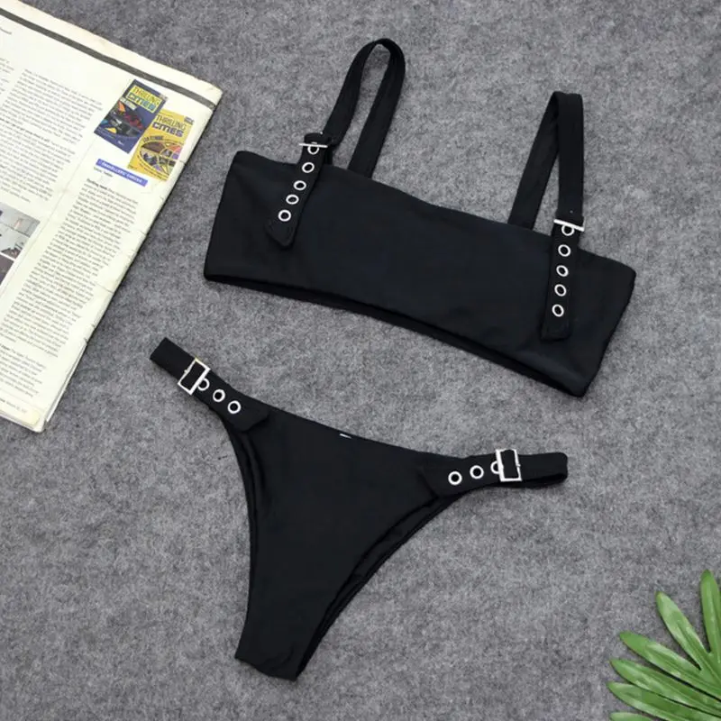 

Women Sexy 2019 Bikini Set Adjustable Buckle Crop Top Low Waist High Cut Thong Swimsuit Push Up Padded Beachwear