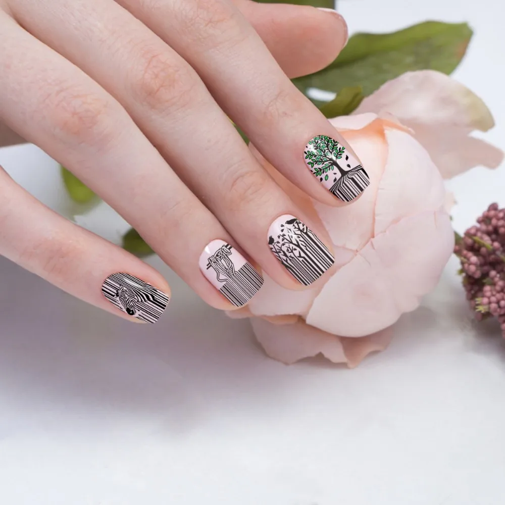 Beautybigbang ногтей штамповки пластины полосатый штрих-код Зебра Дерево изображение 6 см из нержавеющей стали шаблон пластины для штамповки ногтей