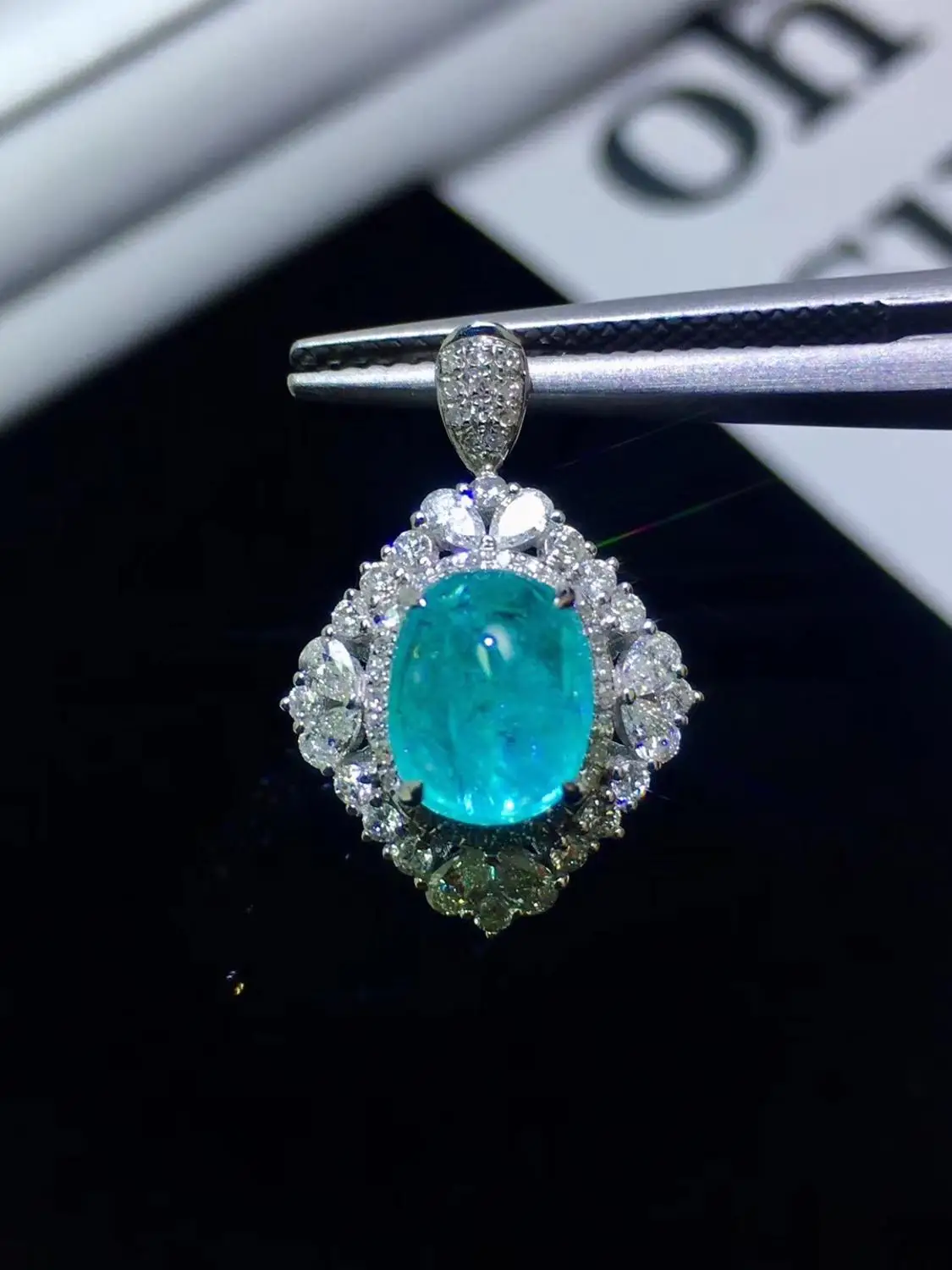 Paraiba турмалиновый кулон, чистое золото 18 К, ювелирные изделия, настоящий Paraiba турмалин, драгоценный камень 2.1ct AGL сертификат, кулон, ожерелья