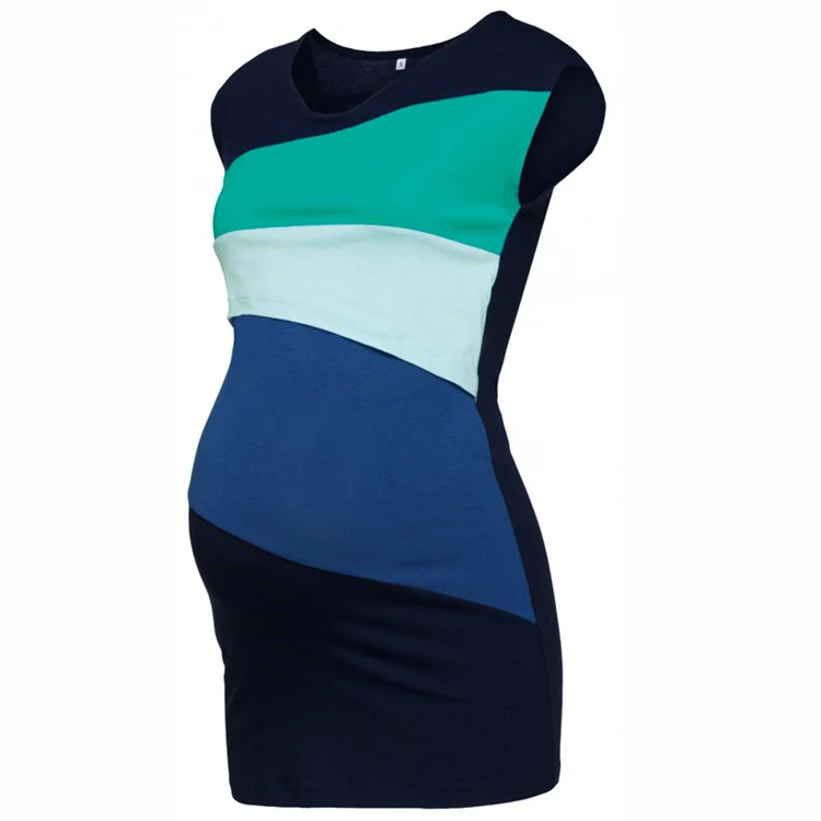 Новая модная летняя Беременность одежда для кормящих матерей расцветки с молокоотсос Для женщин жилет Модные Топы Большие размеры, S-3XL - Цвет: Blue
