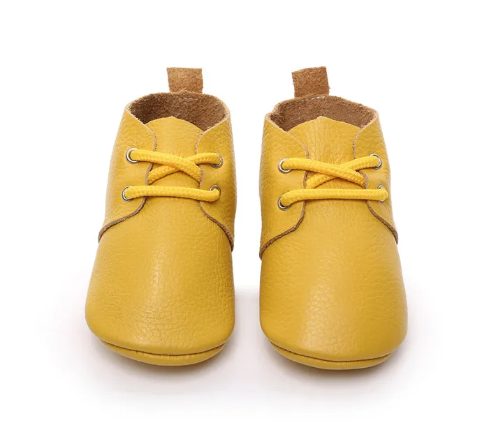 Лидер продаж; леопардовая обувь для новорожденных из натуральной кожи на шнуровке; мокасины на мягкой подошве для девочек и мальчиков; повседневные сапоги для ходунков - Цвет: yellow