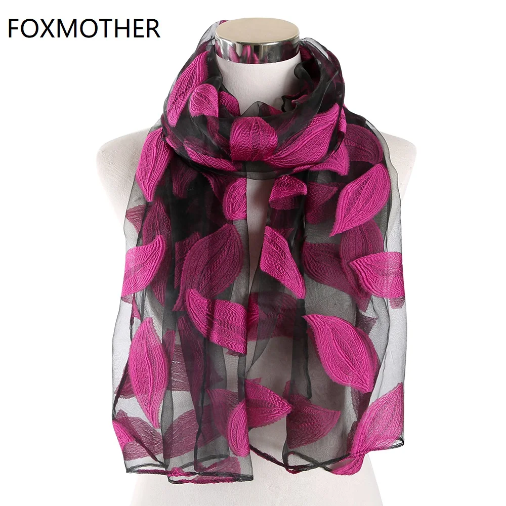 Женские шарфы FOXMOTHER красные зеленые цветные вышитые кружевные с листьями