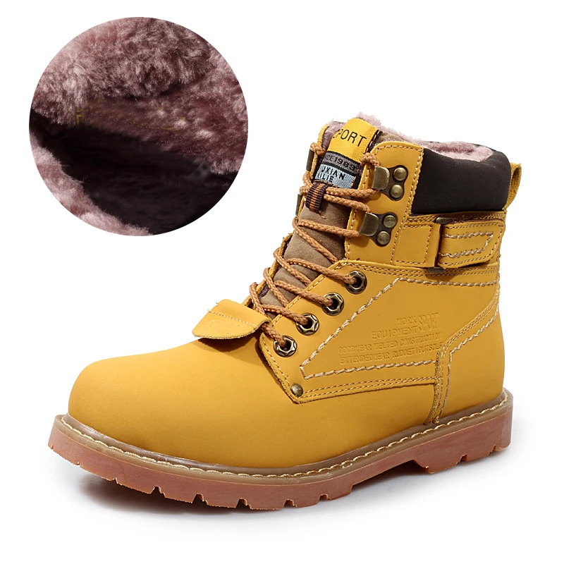 

Plus Size 35-46 Men's Winter Snow Boots Cow Split Leather Boots with Fur Shoes High Quality Men Outdoor Work Timber Land Shoes