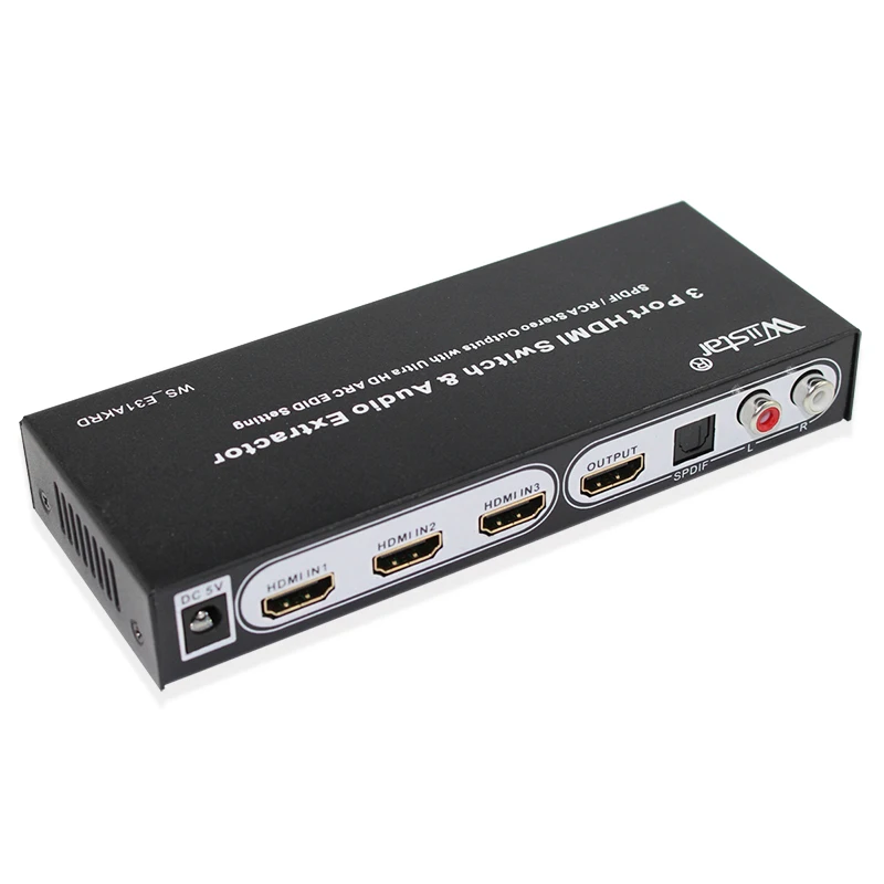 Wiistar стиль 3 порта Переключатель HDMI MHL аудио экстрактор SPDIF/RCA стерео выход выдает whith oltra HD ARC EDID sotting