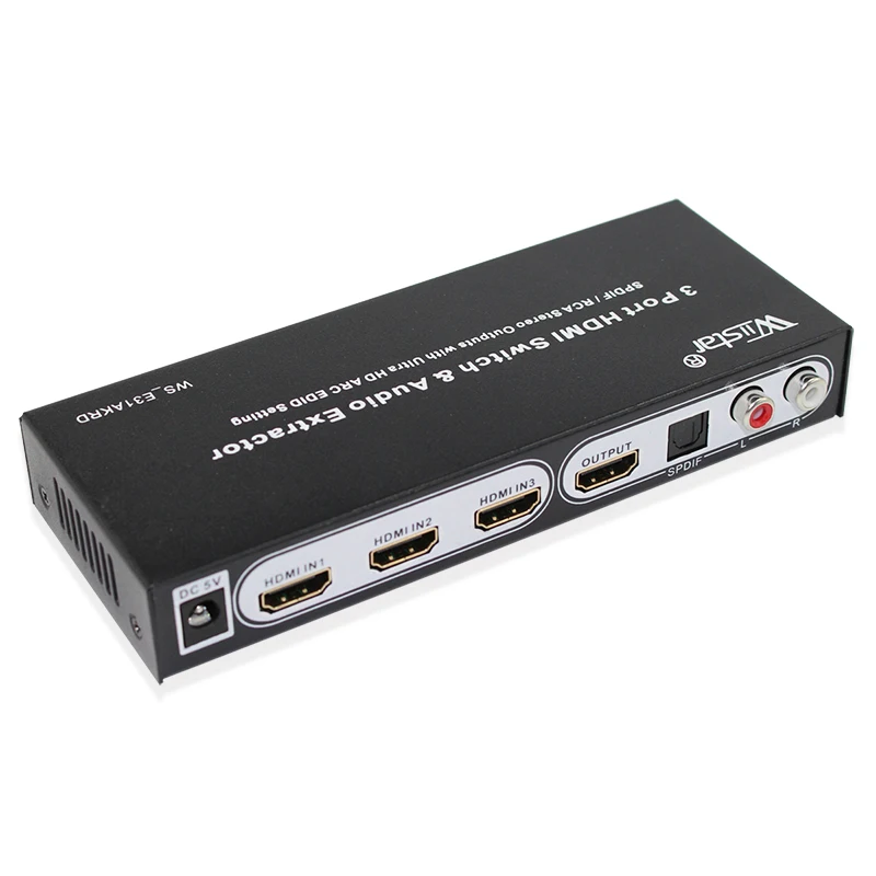 Wiistar new style 3 Port Switch HDMI MHL Audio Extractor SPDIF/RCA stereo out puts whith oltra HD ARC EDID sotting