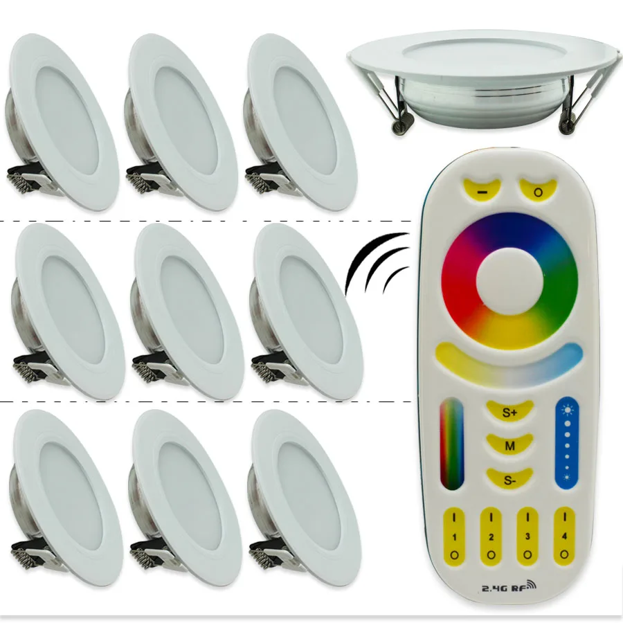 

10Pcs 2.4G Milight Wireless Dimmable Led Panel 6W 12W RGBCCT Dimming Led Downlights+1pcs Led Remote DHL Free Shipping