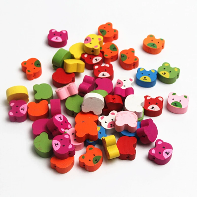 

30pcs 15x17mm Mixed Color Bear Shape Beads Natural Wooden Spacer Beads For Jewelry Making DIY Baby Pacifier Clip Toys