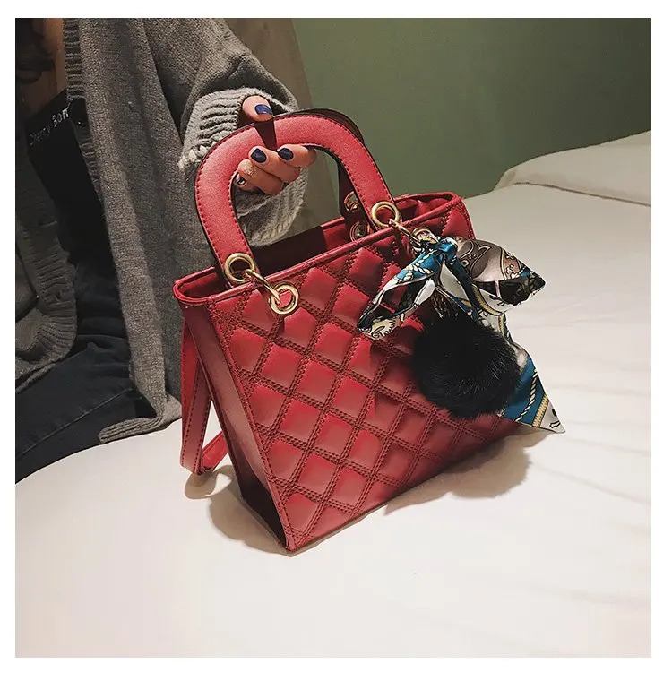 Женская сумка, маленькая сумка через плечо с помпоном из ленты для женщин, сумка-тоут из искусственной кожи, женская сумка-мессенджер, брендовая дизайнерская сумка красного цвета