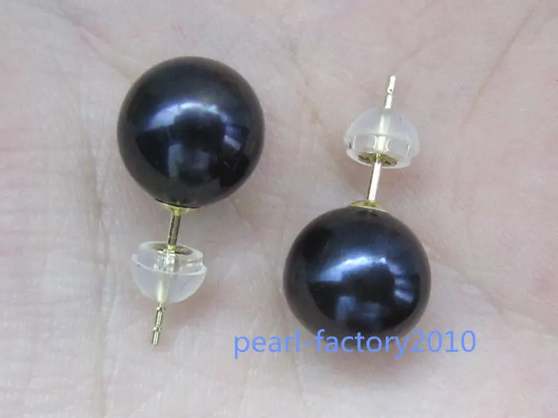 

Free Shipping >>>> Fashion AAA + + + 10-10.5 mm black south sea pearl earrings with 18 k