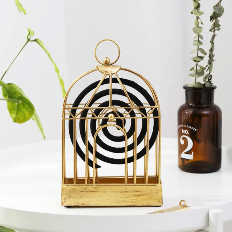 

Retro Old Gold Mosquito Incense Rack bird cage craft Mosquito Coil Metal Iron For Home Decoration Accessories Vintage Home Decor
