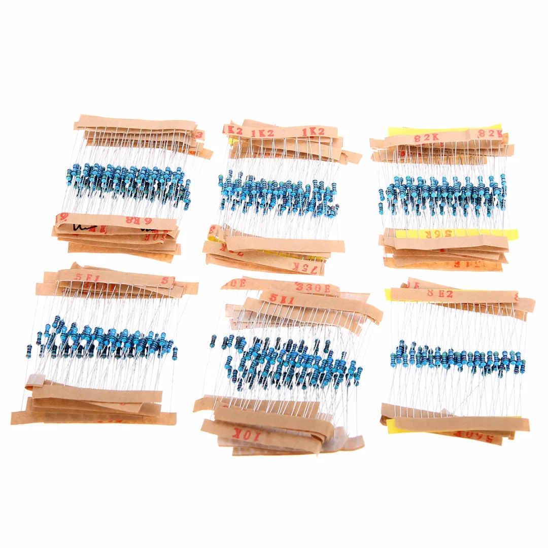 

600pcs 30 Values 1/4W 1% Metal Film Resistor 10 Ohm-1M Ohm Electronic Assorted Resistance Components Kit