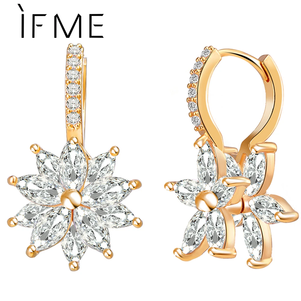 

IF ME Charms Crystal CZ Stud Earrings For Women Trendy Gold Silver Color Cubic Zirconia Flower Ear Piercing Brincos Earring New