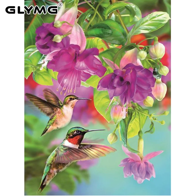 GLymg 5d Diamond Painting Full Drill Hummingbird Flowers Rhinestones Embroidery Paint By Diamonds Wall Sticker Home Decor