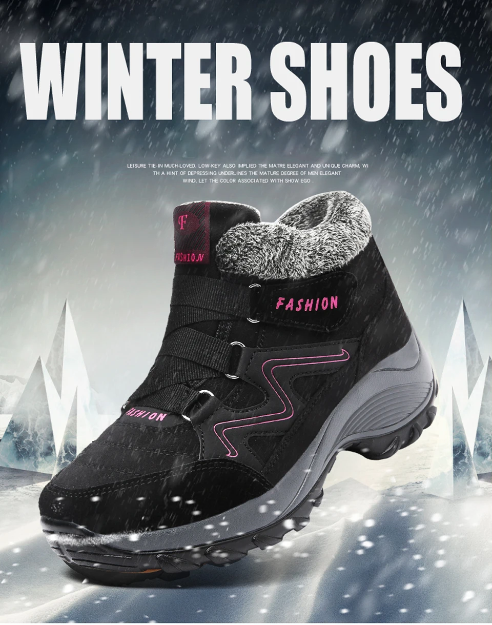 2019 Winter women snow boots women warm push ankle boots female high wedge waterproof Boots rubber hiking boots shoes (1)