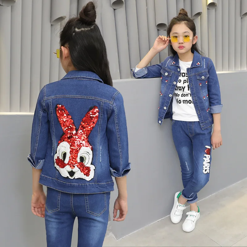 

2018 Spring Girls Clothes Sets Autumn Sport Suit Children Clothing Sets Cartoon Long Rabbit Kids Clothes Girls 10 11 12 14 Years