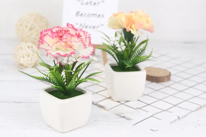 Flone Silk Carnation Flower Bonsai Fake Flowers Potted Artificial Flower Small Potted For Home Living Room Garden Decoration (3)