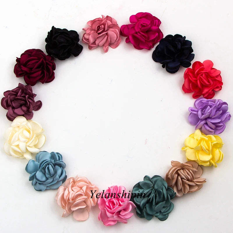50pcs/lot 6cm 14colors Hair Clips Burn Edge Hair Rose Flowers For Kids
