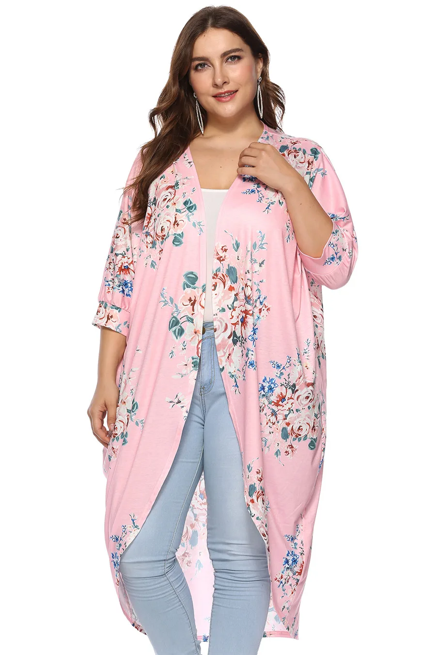 Gladiolus Plus Size Blouse Women 2018 Summer 34 Sleeve Floral Print Casual Long kimono Cardigan Women Autumn Shirt Blouses Tops (14)
