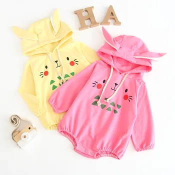 

Lovely cat printing long sleeve romper baby boy girls cartoon jumpsuit for newborn overalls hooded children outfits pajamas