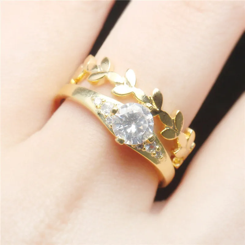 GS Rings Set For Couple Lover Gold Color Simple Design Leaf Ring Men Fashion Engagement Wedding Rings For Women Jewelry 2018 G5