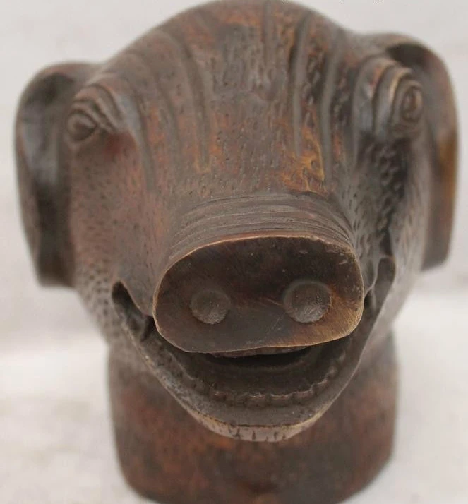 

5"Chinese Fengshui Bronze Lucky Zodiac Year Pig head Statue sculpture