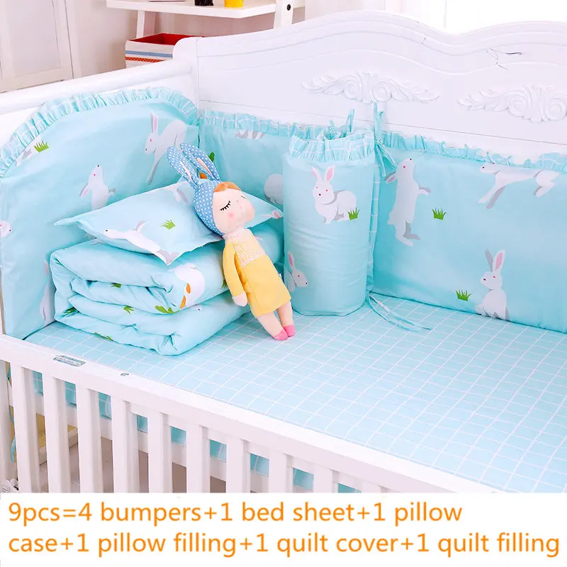 9 шт./компл. симпатичные декоративные комфортный спальный набор Детская кроватка Постельное белье мягкое стеганое одеяло с начинкой детское постельное белье статья детские товары - Цвет: tuzibaobao