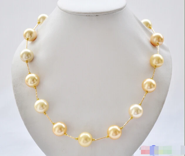 

P4941 20" 16mm yellow round SOUTH SEA SHELL PEARL NECKLACE ^^^@^Noble style Natural Fine jewe FREE SHIPPING