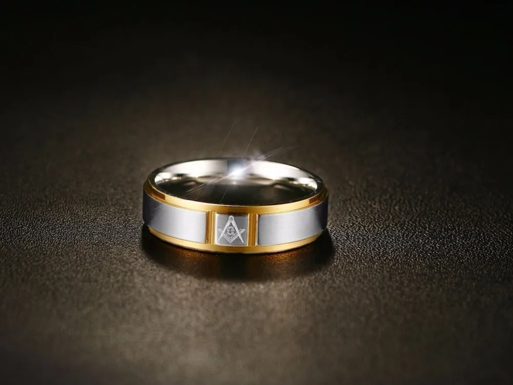 Масонское мужское кольцо из нержавеющей стали с двухцветным закругленным краем 6 мм обручальное кольцо