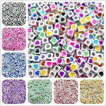 50 шт./лот 7x7 мм акриловые разделенные бусины квадратной формы любовь сердце бусины для самостоятельного изготовления ювелирных изделий ручной работы талисманы браслет
