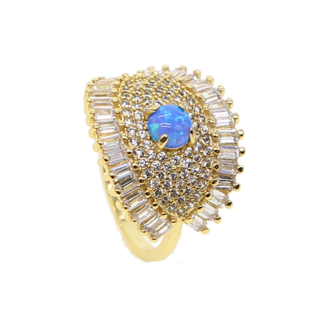 

Fashion 1.2ct round Created Opal Inlay Blue fire Cocktail Ring Genuine AAA+ cubic zirconia cz eye Vintage Jewelry For Women