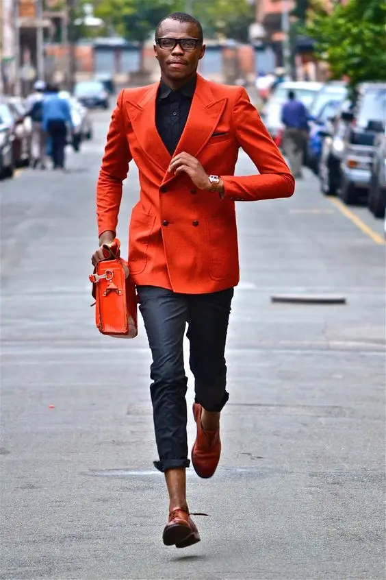 Latest Coat Pant Design Orange Prom Men Suit Slim Fit 2 Piece Tuxedo