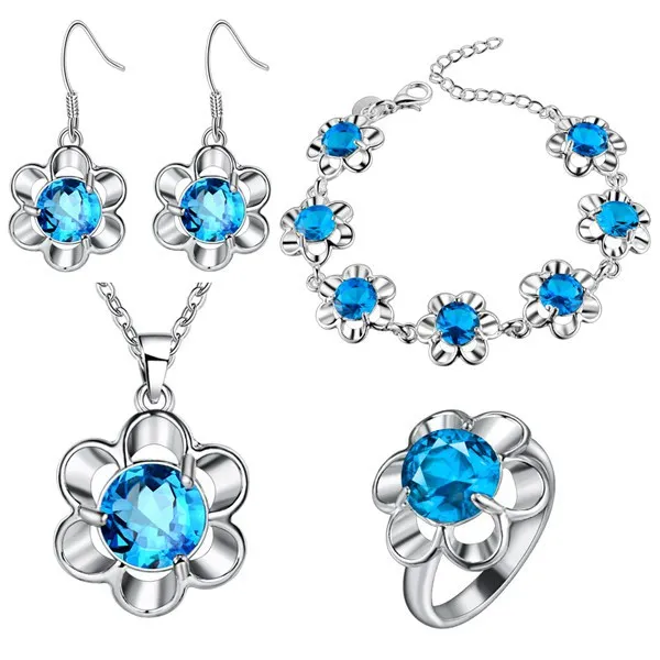 

Earrings Ring Pendant Necklace BRACELET Purple Created gem White CZ 925 Sterling Silver Jewelry Sets For Women