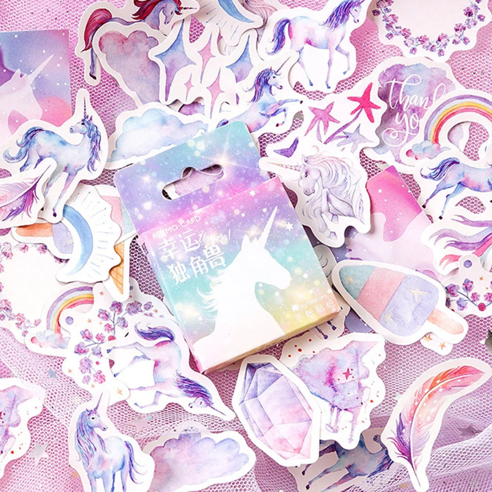 

45Pcs/box Cute Stationery Stickers DIY Unicorn Sticky Paper Kawaii Stickers For Decoration Diary Scrapbooking Photo Ablums