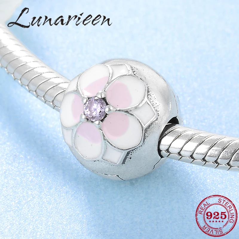 

Authentic pink Dahlia flower CZ Clips lock beads for Jewelry making 925 Sterling Silver Fit Original Pandora Charms Bracelet