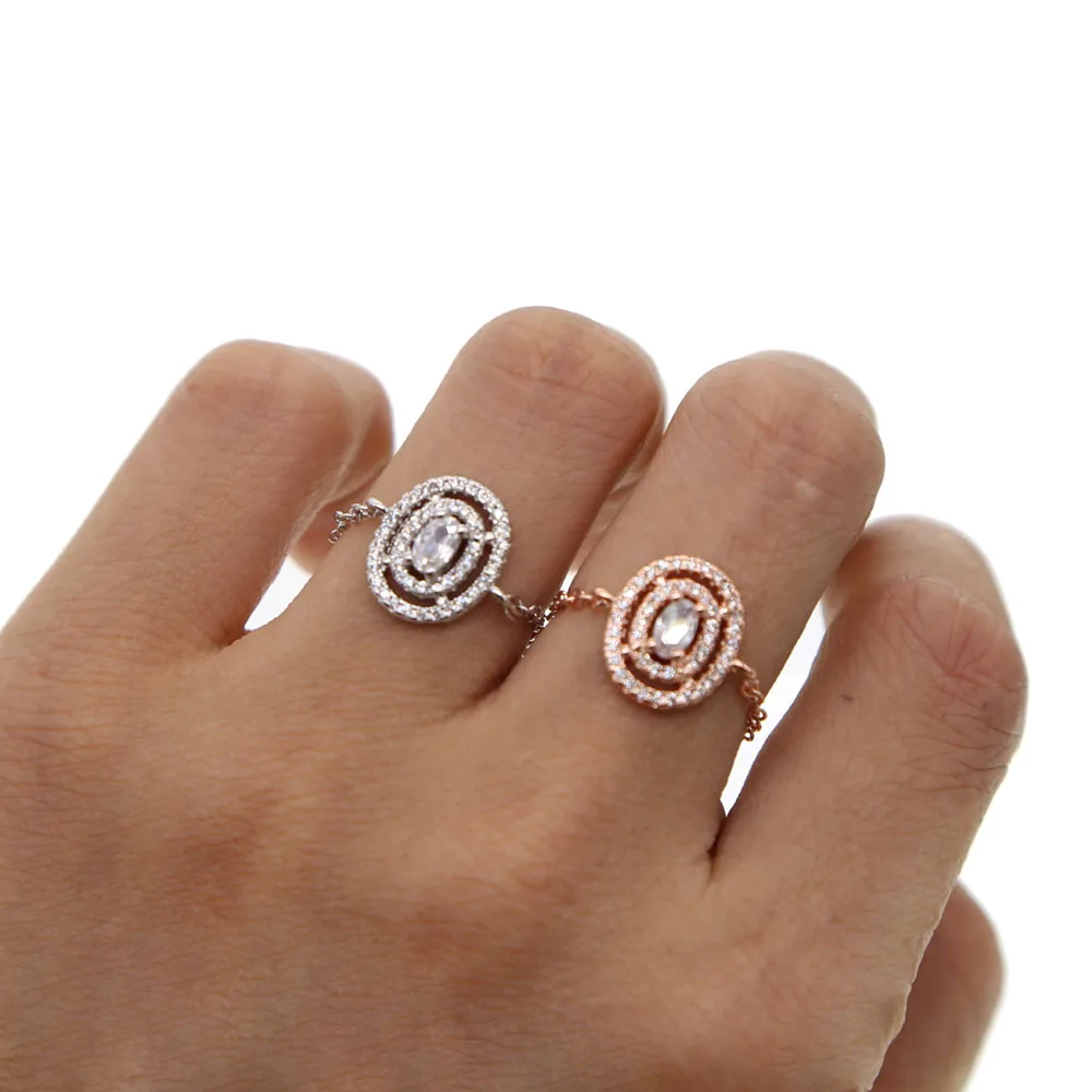 adjustable finger chain ring 2018 latest design Oval geometric shape pave cz circle elegance lovely girl midi rings