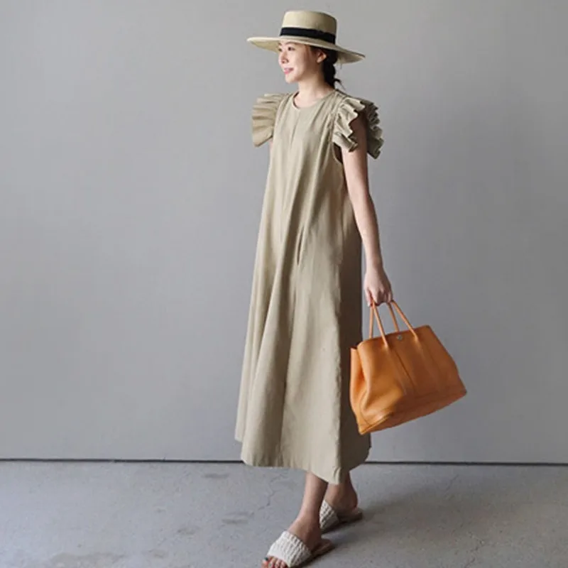 

[EWQ] 2019 Summer New Korean Trend Clothing Cotton And Linen Fold Stitching In The Long Paragraph Loose Jumpsuit Fashion QJ74201