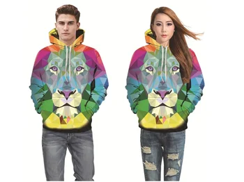 

Manufacturer direct supply of fashionable color square lion digital print hooded hoodie European popular logo baseball lovers