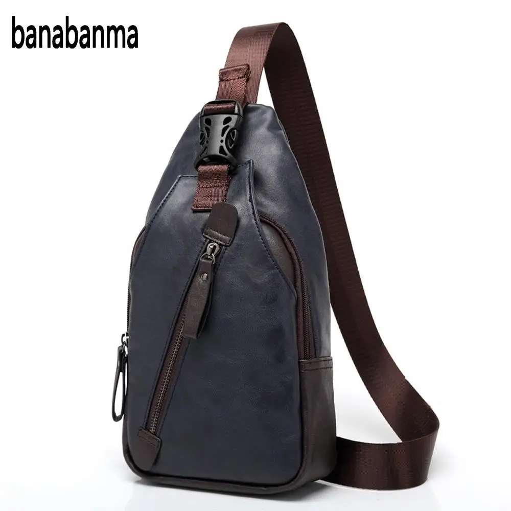 

banabanma Men's fashion PU leather thoracic sling bags more pocket waterproof bag shoulder bag one shoulder belt Anti theft ZK30