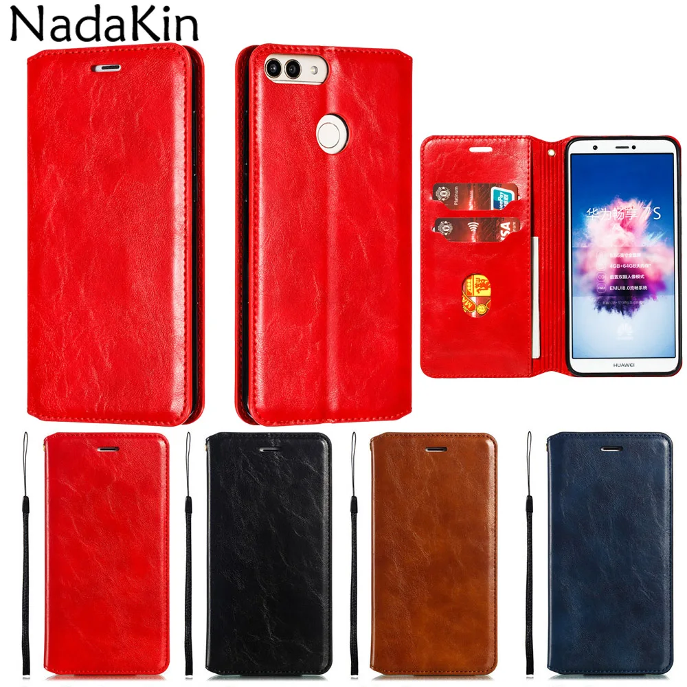

Flip Book Phone Case Shell for Huawei P Smart 2018 5.65" Luxury Plain Leather Cover With Strap Card Pocket for Honor 9 Lite