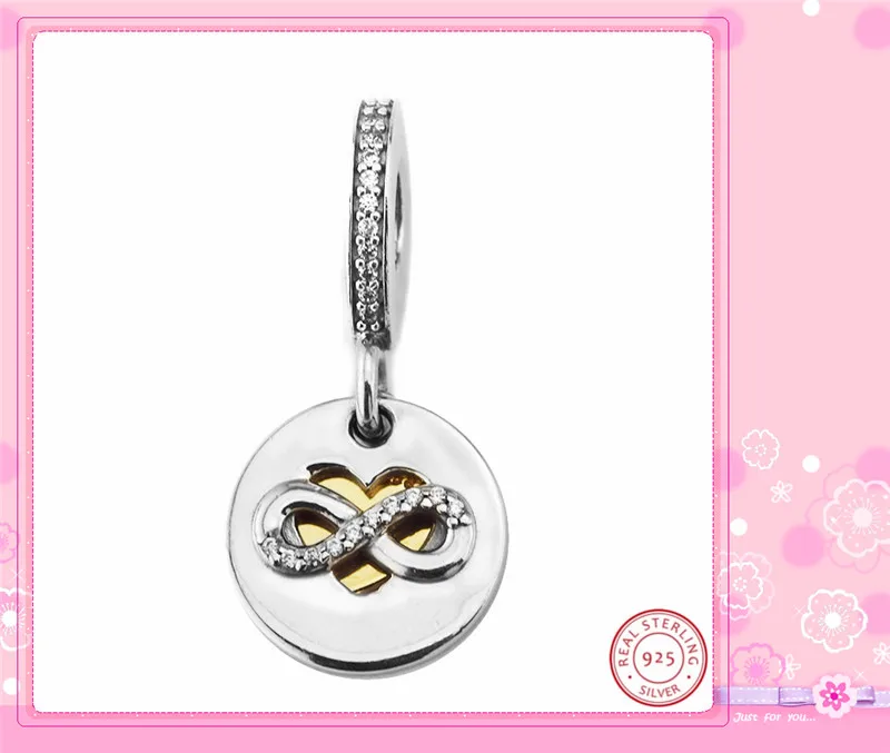 Прозрачный CZ 14 K Золотое сердце безделушки Висячие бусины для женщин Изготовление ювелирных изделий DIY Fit PANDORA Подвески Серебро 925 FL611K