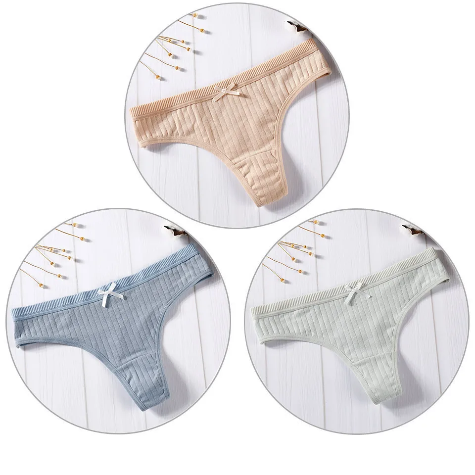 Khaki Mgreen Qgreen 3 шт./лот, хлопковые женские стринги и стринги, сексуальные, Seanmless, низкая посадка, трусики танга, бант, стринги, женские трусики, одноцветные, женское нижнее белье - Цвет: Khaki Mgreen Qgreen