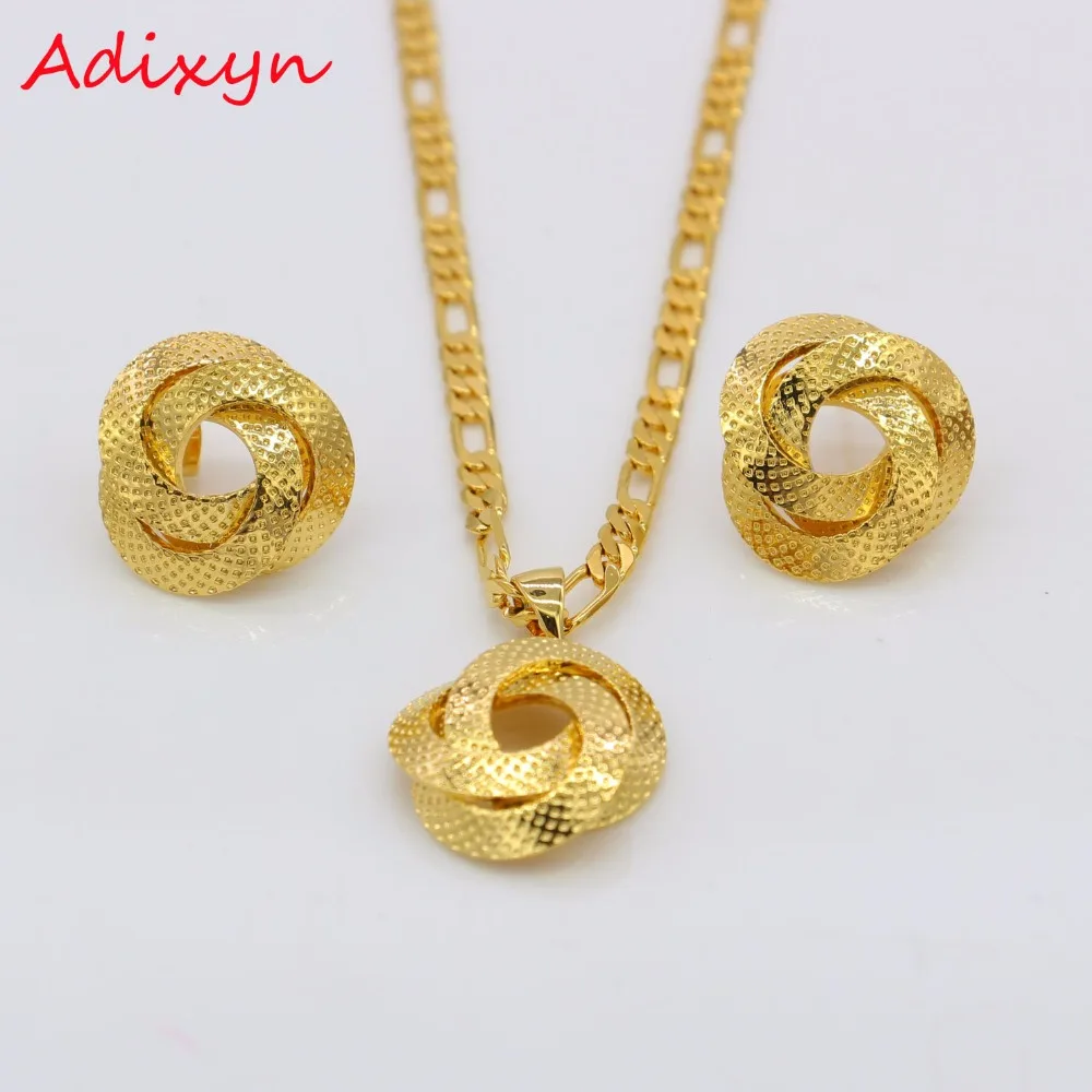 Adixyn Light Dubai Necklace/Earrings/Pendant Jewelry Set for Women/Girls/Kids Fashion Metal Russia Jewelry Gifts