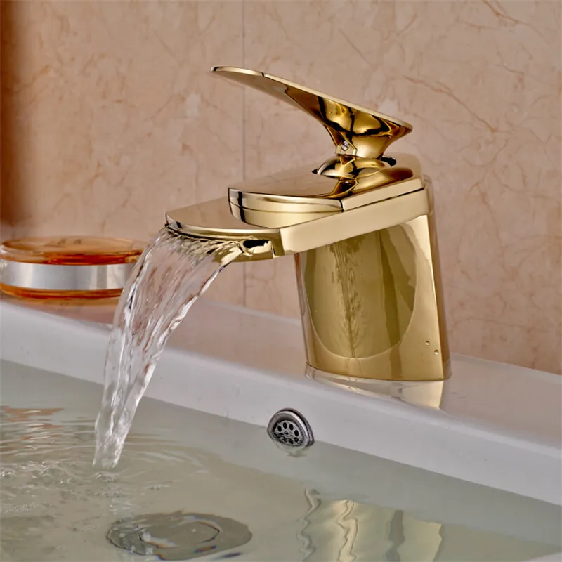 Bathroom Basin Faucet Total Brass Golden Sink Mixer Tap Hot &amp Cold Single Handle Waterfall Lavatory Crane | Обустройство дома