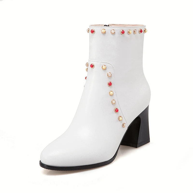 Zip Neue Black Frauen Stiefeletten Zyl710 white Stiefel Ankunft Solide Qualität Kuh Ferse Runde Top Leder Platz Dame Enmayer Kappe red vqgwdpp
