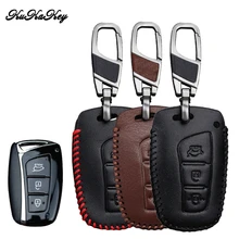 Leather Car Key Case Cover For Hyundai IX45 Santa Fe Tucson GDI 2013-2015 Smart Remote Car Protection Shell Accessories qcontrol car remote smart key 433mhz id46 chip suit for hyundai santa fe ix45 vehicle control alarm door lock